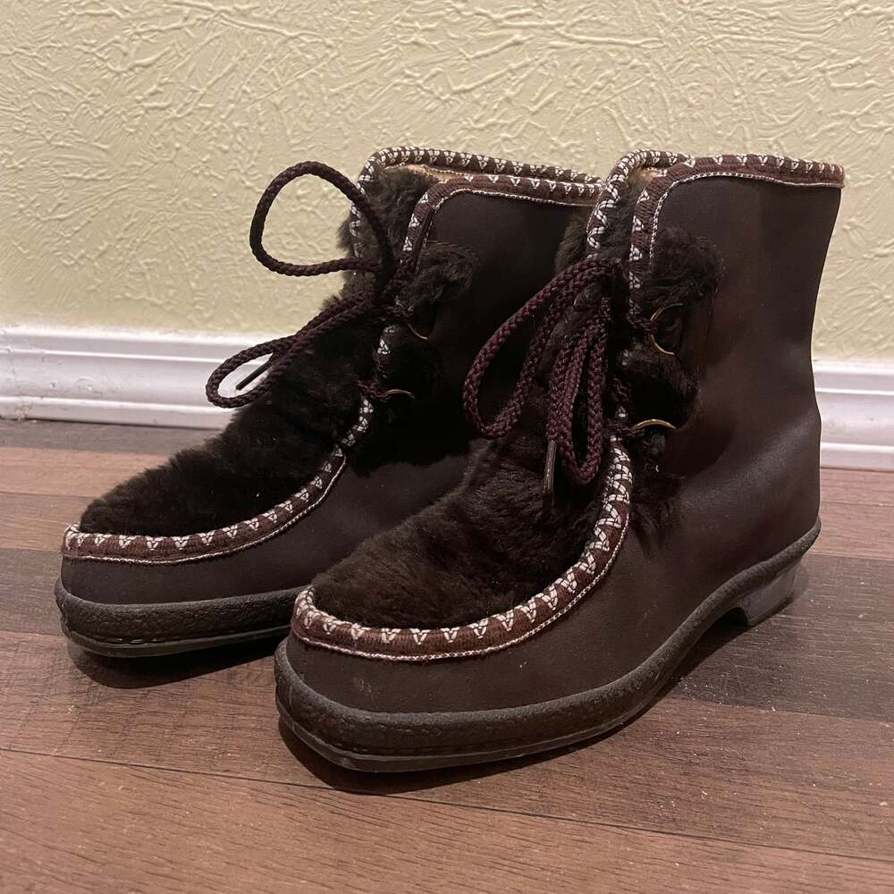 Vintage Snowland Brown Suede Faux Fur Sherpa Lined Winter Boots Sz 3 Youth 1